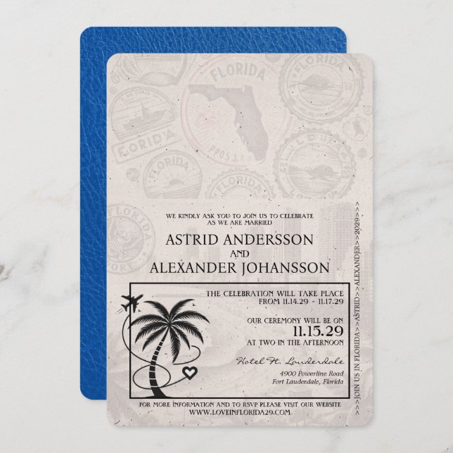Royal Blue Florida Passport Wedding Invitation (Front/Back)
