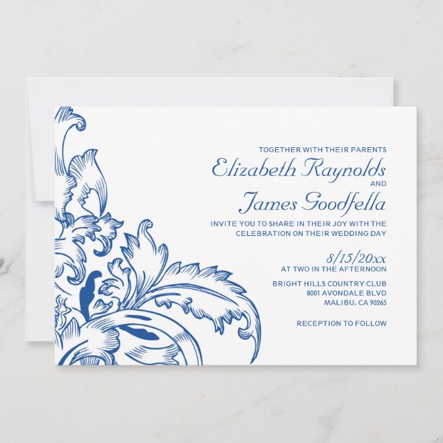 Royal Blue Flourish Wedding Invitations (Front)