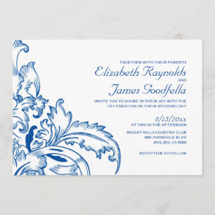 Royal Blue Flourish Wedding Invitations