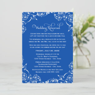 Royal Blue Flourish Wedding Rehearsal Invitation