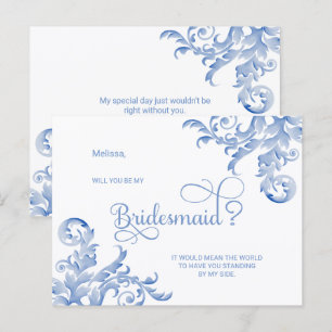 Royal Blue Flourish Will You Be My Bridesmaid Invitation Postcard
