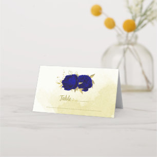 Royal blue flowers gold botanical wedding  place card