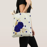 Royal blue flowers gold leaves marble tote bag<br><div class="desc">elegant luxury Royal blue flowers with some gold leaves on marble background tote bag</div>