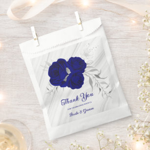 royal blue flowers silver leaves marble favour bags