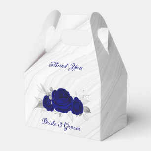 royal blue flowers silver leaves marble favour box