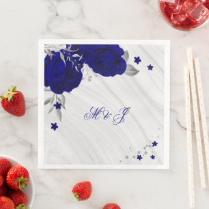 royal blue flowers silver leaves marble napkin