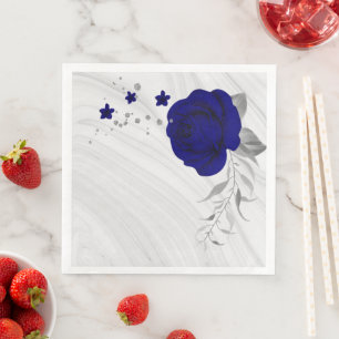royal blue flowers silver leaves marble paper dinn napkin