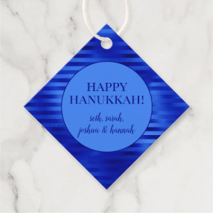 Royal Blue Foil Striped Hanukkah Personalised Favour Tags