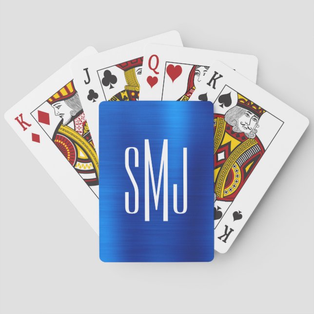 Royal Blue Foil Three Letter Monogram Playing Cards (Back)