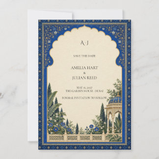 Royal Blue Garden Arch Botanical Wedding Save The Date