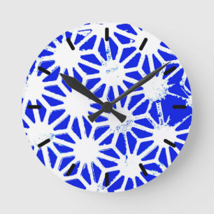 Royal blue geometric pattern round clock