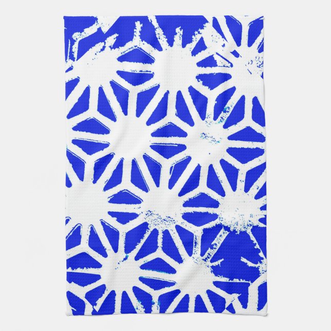 Royal blue geometric pattern tea towel (Vertical)