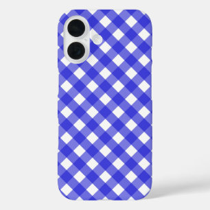 Royal blue gingham iPhone 16 case