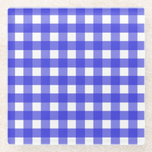 Royal blue gingham glass coaster