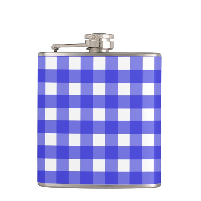 Royal blue gingham hip flask (Front)