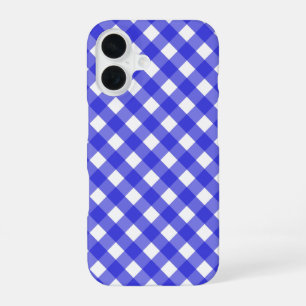 Royal blue gingham iPhone 16 case