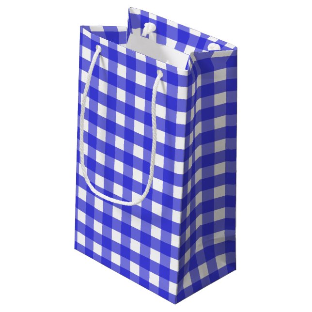Royal blue gingham small gift bag (Back Angled)