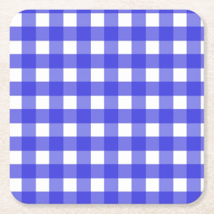Royal blue gingham square paper coaster