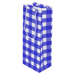 Royal blue gingham wine gift bag