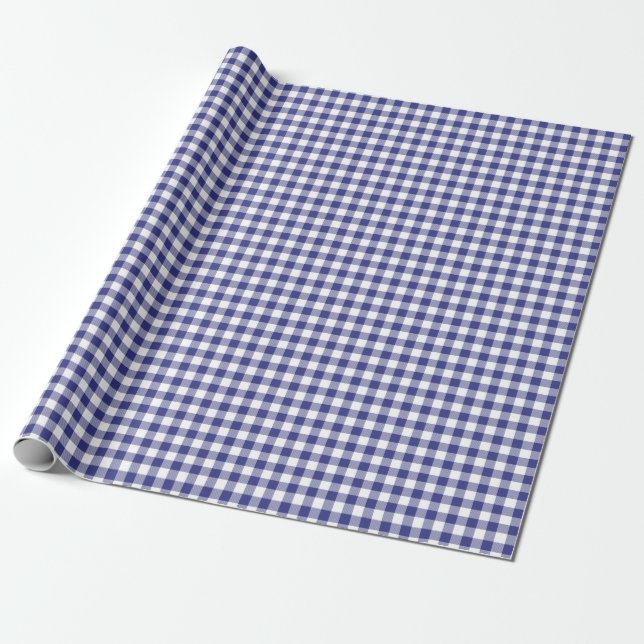 Royal Blue Gingham Wrapping Paper (Unrolled)