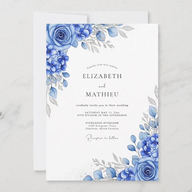 Royal Blue Glistening Winter Wedding Invitation (Front)