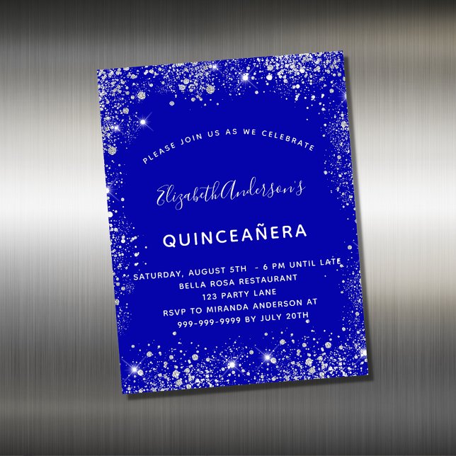 Royal blue glitter birthday invitation magnet (Creator Uploaded)