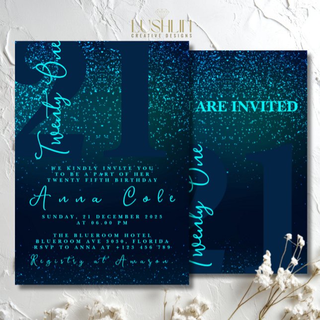 Royal Blue Glitter Birthday Sparkling Glam Party Invitation (Creator Uploaded)