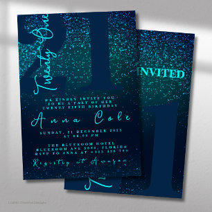 Royal Blue Glitter Birthday Sparkling Glam Party Invitation