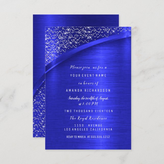 Royal Blue Glitter Bridal Shower Birthday Invitation (Front/Back)