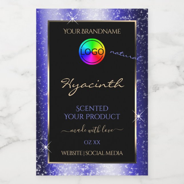 Royal Blue Glitter Frame Product Label with Logo (Single Label)