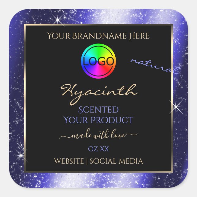 Royal Blue Glitter Frame Product Label with Logo (Front)