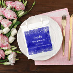 Royal blue glitter name thank you birthday favour bags<br><div class="desc">An elegant and glamourous birthday,  any age.  A royal blue background with faux glitter,  sparkles. Personalise and add your name age,  a date and text. White letters.   The name is written with a trendy hand lettered style script.</div>