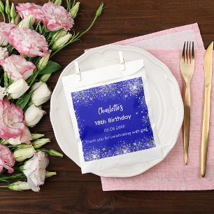 Royal blue glitter name thank you birthday favour bags