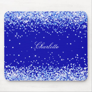 Royal blue glitter sparkles name script mouse pad