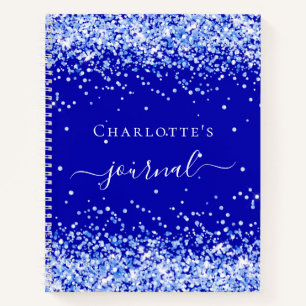Royal blue glitter sparkles name script notebook