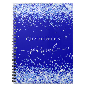 Royal blue glitter sparkles name script notebook