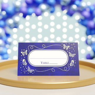 Royal Blue Gold 15 Years Old Quinceañera Butterfly Place Card