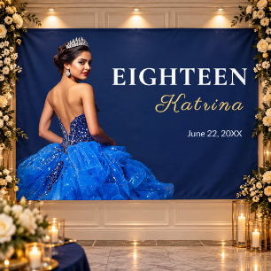 Royal Blue Gold 18th Birthday Party Banner