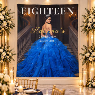 Royal Blue Gold 18th Birthday Photo Backdrop Tapestry