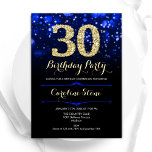 Royal Blue Gold 30th Birthday Invitation<br><div class="desc">30th birthday party invitation. Elegant royal blue design with faux glitter gold. Features stylish diamonds, bokeh lights and script font. Womens or mens bday invite. Perfect for a stylish adult birthday party. Personalise with your own details. Message me if you need further customisation. Printed Zazzle invitations or instant download digital...</div>