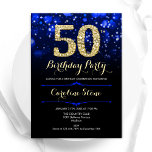 Royal Blue Gold 50th Birthday Invitation<br><div class="desc">50th birthday party invitation. Elegant royal blue design with faux glitter gold. Features stylish diamonds, bokeh lights and script font. Men or women bday invite. Perfect for a stylish adult birthday party. Personalise with your own details. Message me if you need further customisation. Printed Zazzle invitations or instant download digital...</div>