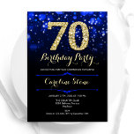 Royal Blue Gold 70th Birthday Invitation<br><div class="desc">70th birthday party invitation. Elegant royal blue design with faux glitter gold. Features stylish diamonds, bokeh lights and script font. Men or women bday invite. Perfect for a stylish adult birthday party. Personalise with your own details. Message me if you need further customisation. Printed Zazzle invitations or instant download digital...</div>