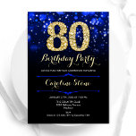 Royal Blue Gold 80th Birthday Invitation<br><div class="desc">80th birthday party invitation. Elegant royal blue design with faux glitter gold. Features stylish diamonds, bokeh lights and script font. Men or women bday invite. Perfect for a stylish adult birthday party. Personalise with your own details. Message me if you need further customisation. Printed Zazzle invitations or instant download digital...</div>
