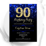 Royal Blue Gold 90th Birthday Invitation<br><div class="desc">90th birthday party invitation. Elegant royal blue design with faux glitter gold. Features stylish diamonds, bokeh lights and script font. Men or women bday invite. Perfect for a stylish adult birthday party. Personalise with your own details. Message me if you need further customisation. Printed Zazzle invitations or instant download digital...</div>