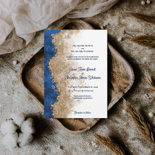 Royal Blue Gold Abstract  Luxury Formal Wedding Invitation
