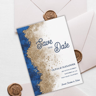 Royal Blue Gold Abstract Luxury Formal Wedding Save The Date