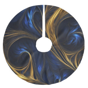 Royal Blue Gold Abstract Swirl Brushed Polyester Tree Skirt