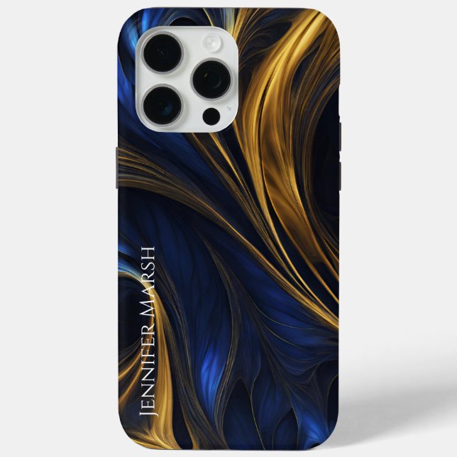 Royal Blue Gold Abstract Swirl Case-Mate iPhone Case (Back)