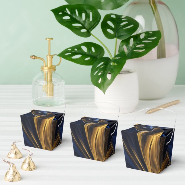 Royal Blue Gold Abstract Swirl Favour Box (Multiple)
