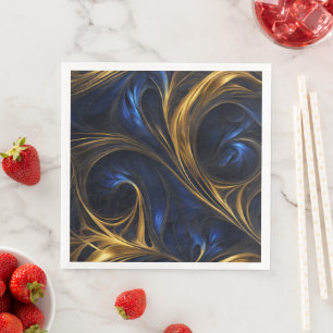 Royal Blue Gold Abstract Swirl Napkin